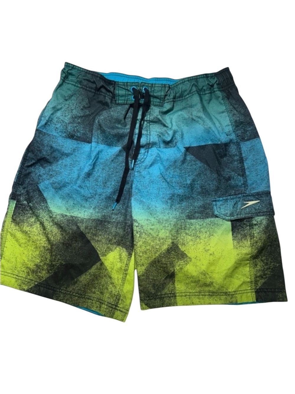 Speedo XL Swim Trunks Blue Green Board Shorts Cargo Pocket Beach Surf